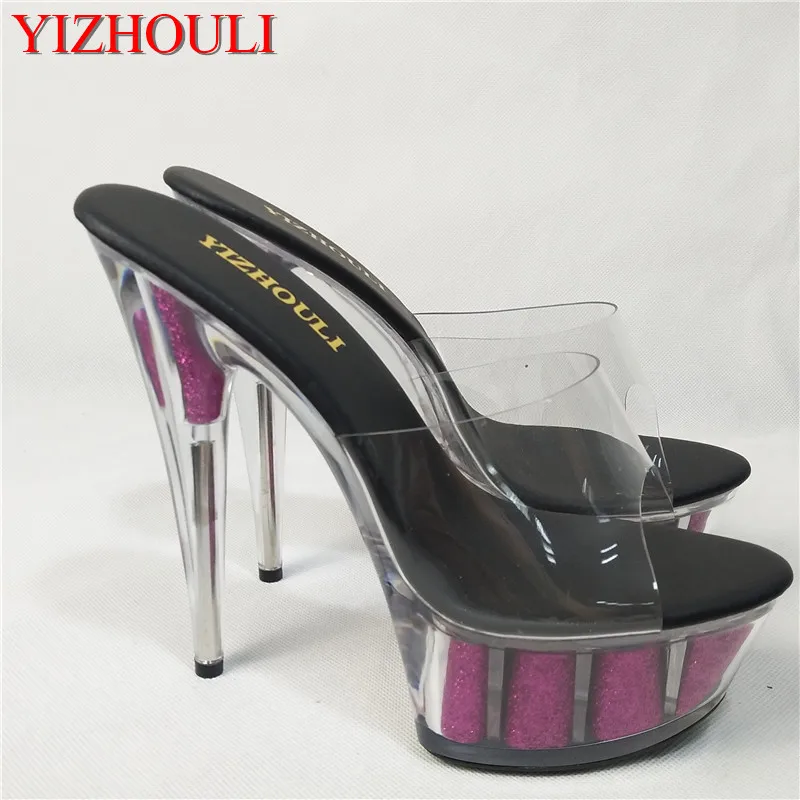 Summer crystal purple platform slippers, 15cm ultra-fine high heels 6in heels for women, high-heeled slippers