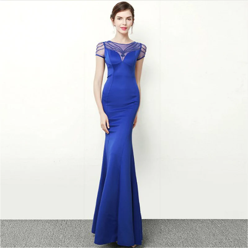 

CX SHINE Elegant Wine red short sleeve beading mermaid trumpet long evening dresses robe de long prom party dress Vestidos