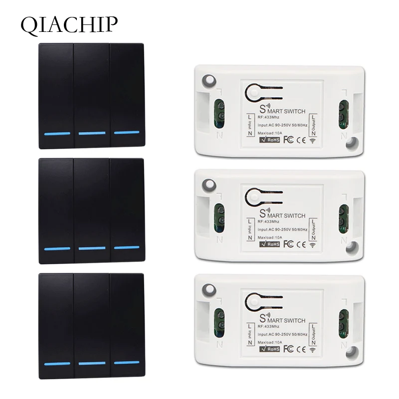 

QIACHIP 433Mhz Wireless Remote Control Switch AC 110V 220V 1CH Relay Receiver + Wall Panel Transmitter 433 MHz RF Remote Control