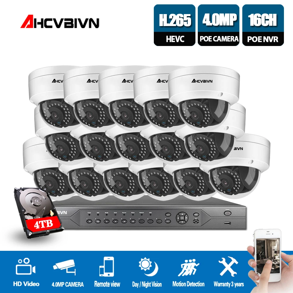  16 ch 4MP 5MP POE NVR CCTV Sistema de Seguridad 16 Uds IR en/Domo exterior a prueba de vandalismo I