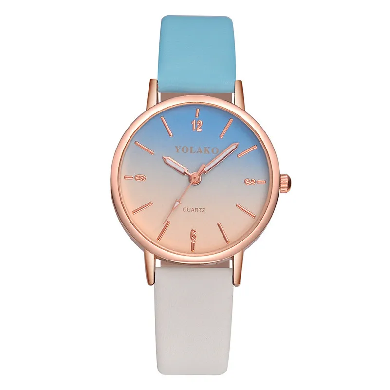 Luxury Women Watches Casual Leather Belt Round Quartz Wrist Watch Gradual Color Scale Convex Watch For Ladies Gift for Lover #C