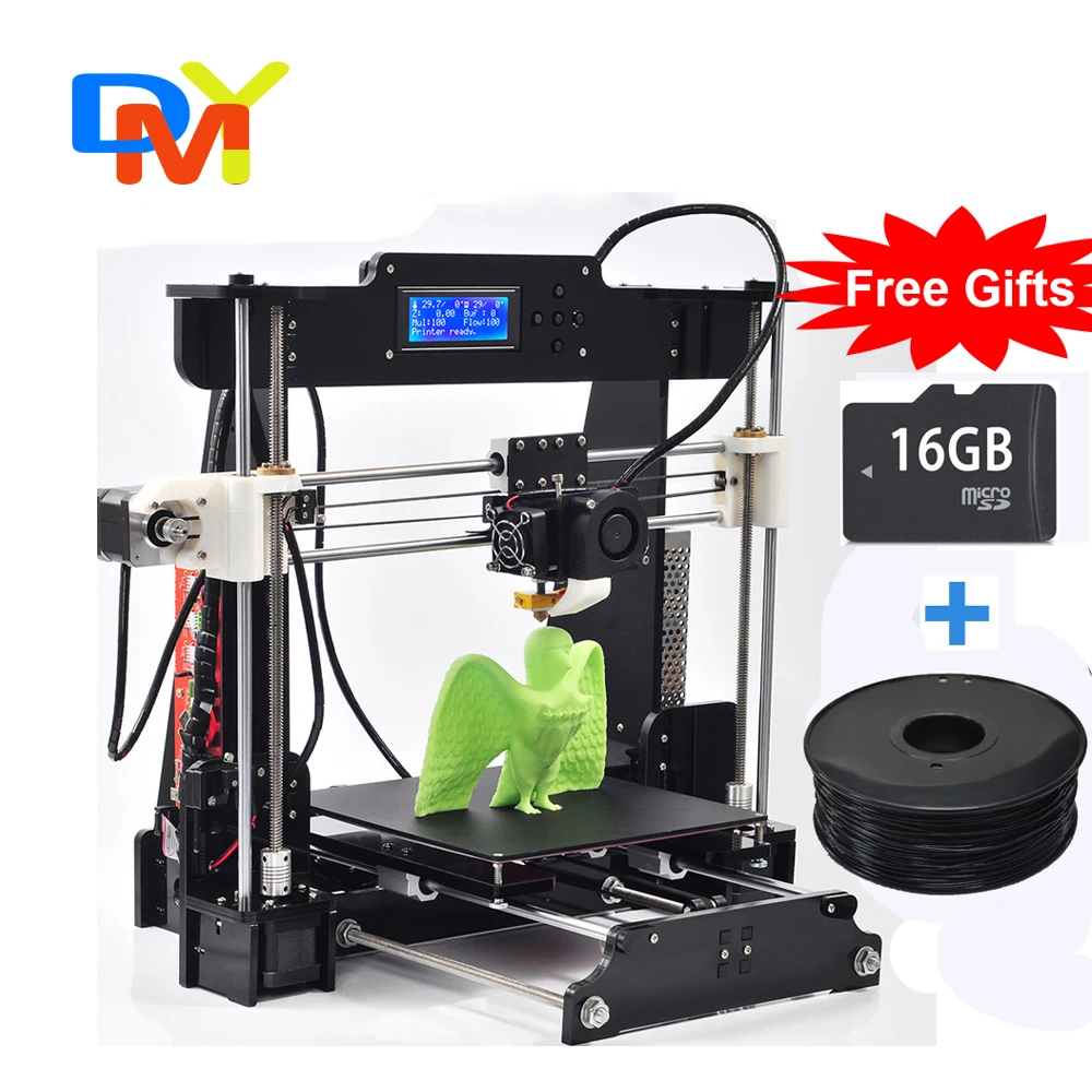 Big size 220*220*235mm High Quality Precision Reprap Prusa i3 3d Printer DIY kit with 1 Roll Filament 16GB SD card and LCD 