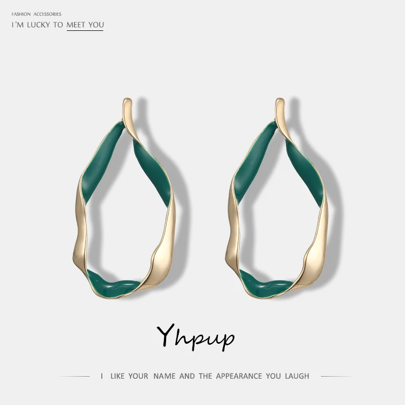 

Yhpup Charms Zinc Alloy Hollow Green Enamel Metal Golden Stud Earrings Vintage Anti Statement Earrings Party Brincos Bijoux Gift