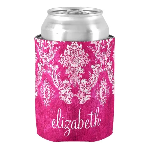 Elegant Flower Design Custom Name Can Cooler Romantic Anniversary