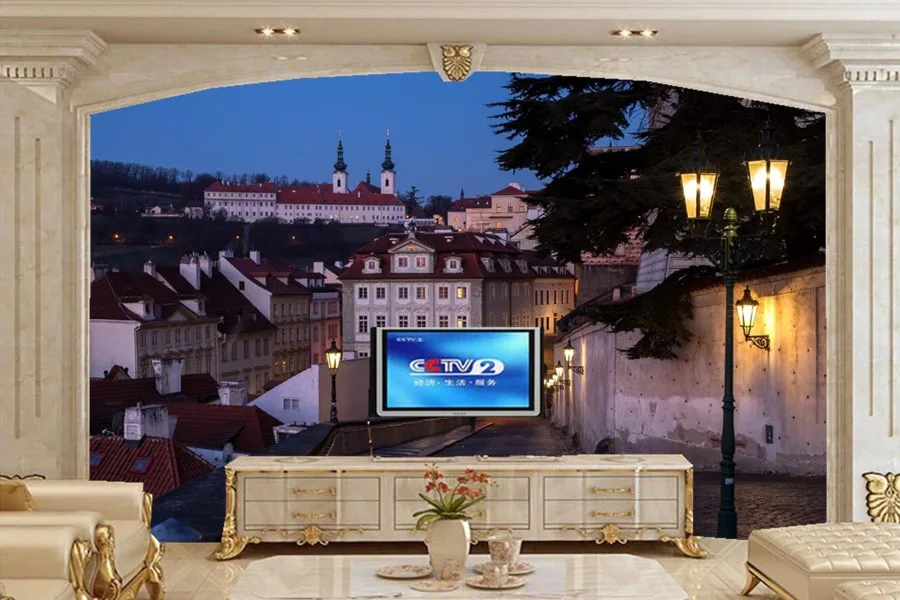 

Large 3d murals wallpaper,Prague Houses Street Night lights Cities wallpapers,living room sofa tv wall bedroom papel de parede