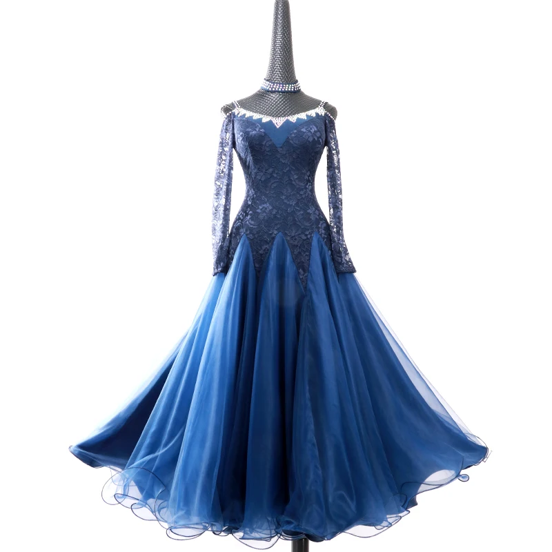 Бальные платья Одежда для танго вальс танцевальное бальное платье стандартного размера синий фокстрот платье, Одежда для танцев Женская