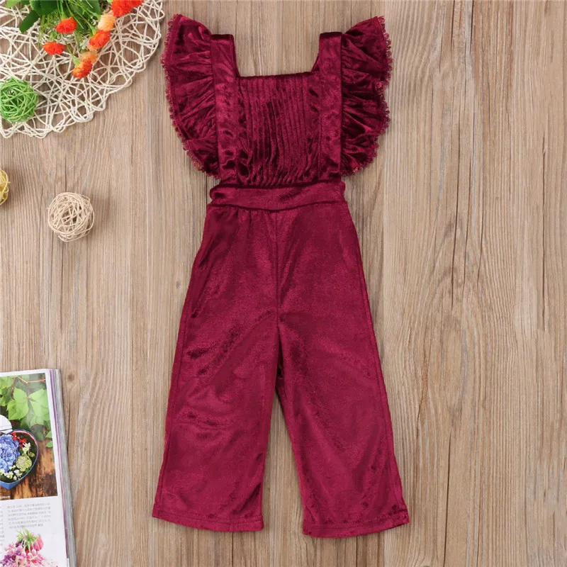 

Fashion Autumn Winter Kids Girls Clothes Velvet Ruffles Overalls Pants Vest Romper Jumpsuit Chid Babies Clothing for Sale Cheap