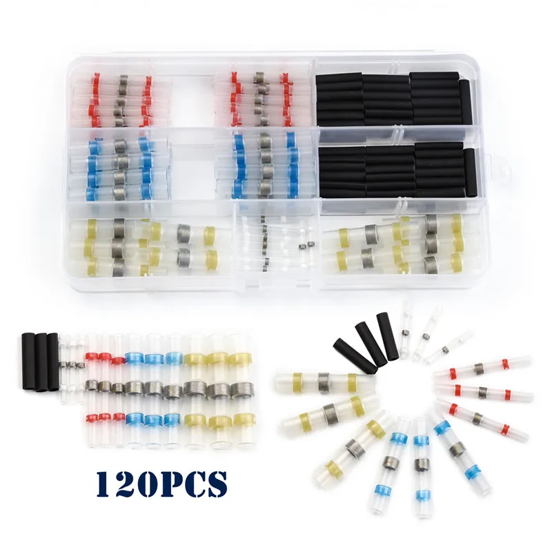 

120Pcs Waterproof Heat Shrink Splice Terminals Solder Sleeve Seal Wire Connectors 26-10 AWG + Insulated Shrinkable Tube Kit