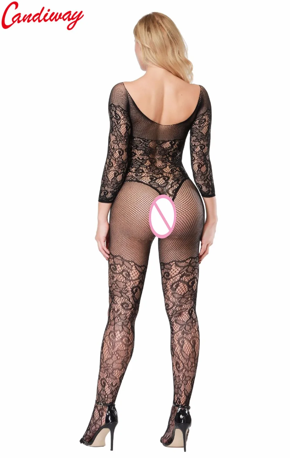 Candiway Sexy Teddy Bodystockings Hollow Out Open Crotch Stockings Fishnet Mesh Erotic Bodysuit Erotic Lingerie Intimates