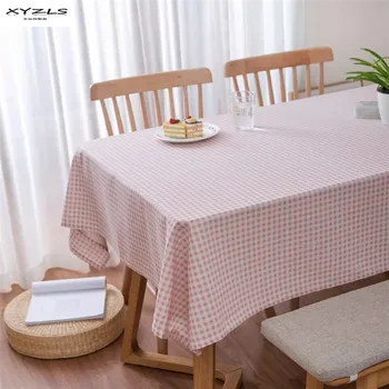 

XYZLS Korean Style Decorative Table Cloth Pink Plaid Cotton Linen Tablecloth Dining Table Cover For Kitchen Home Decor