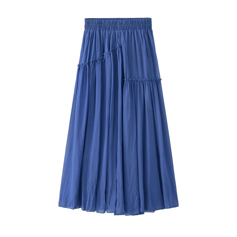 

GTGYFF summer purple black white blue stretch elastic high waist midi flare a-ine chiffon skirt for women womens beach skirts