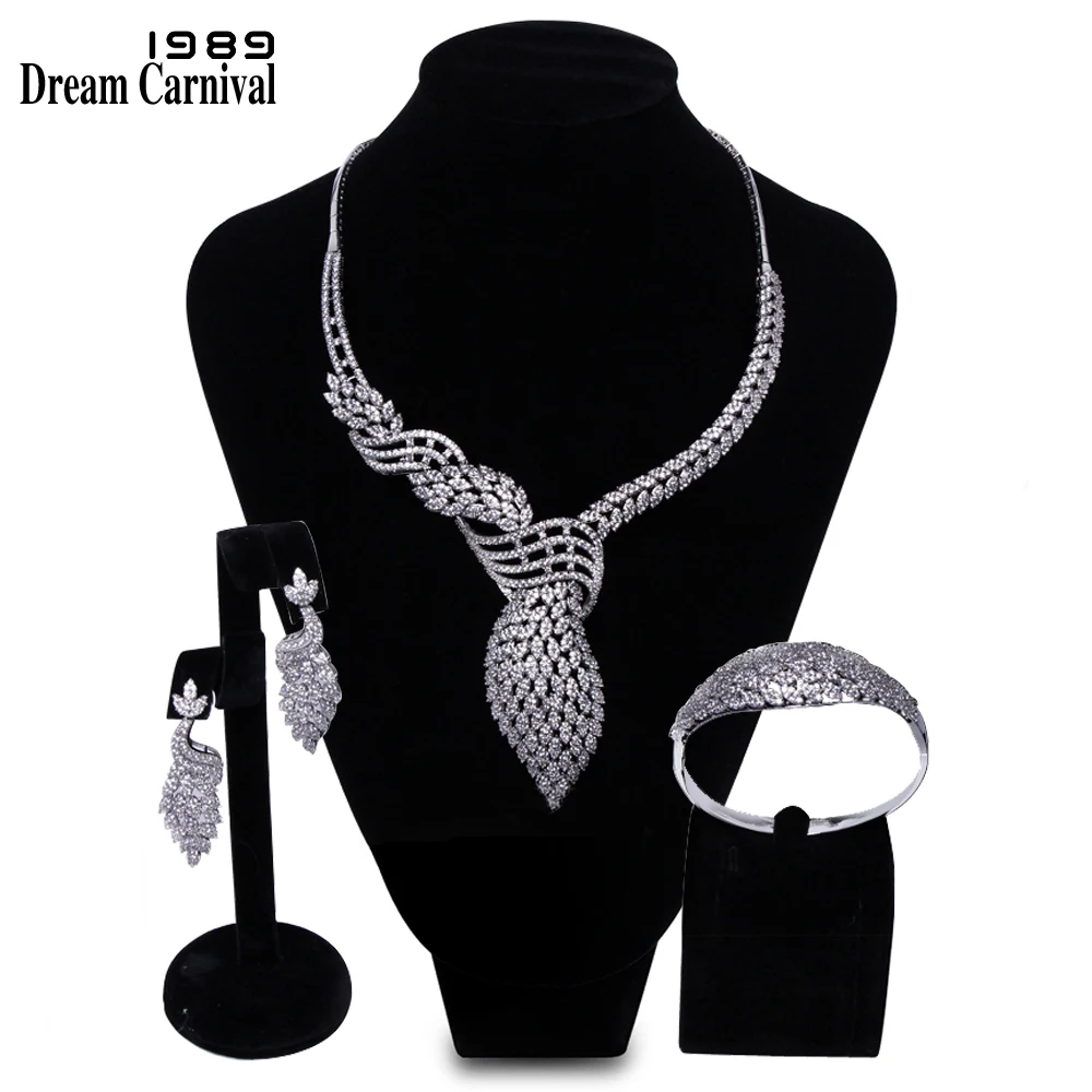 

DreamCarnival 1989 Elegant CZ Jewellery Wedding Bride 3 pieces Set for Women Marriage Must Have Katar Bahrain Hot Selling B16618