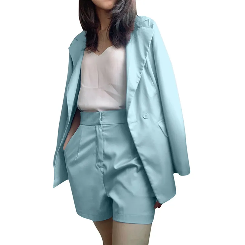 2019 Autumn New 2 Pcs Women Casual Office Lady Sets Business Formal Suits Elegant Shorts + Coats Outwear Suits #E10 (5)
