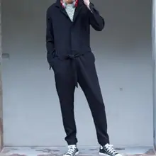 Новинка, Мужская одежда, модный подростковый дизайн, повседневный мужской черный боди с длинным рукавом, набор штанов, костюмы, S-XL