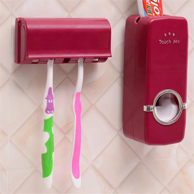 FEIGO Home Automatic Toothpaste Dispenser Toothbrush Holder Bathroom products Wall Mount Rack Bath set Toothpaste Squeezers F132