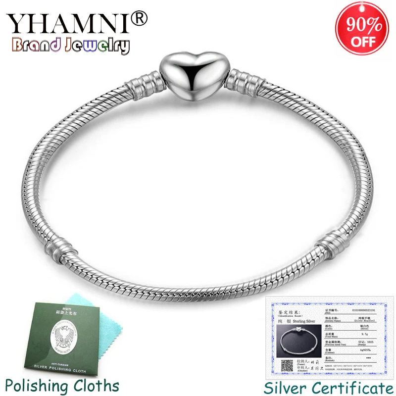 

90% OFF! With Certificate Fine Jewelry Original Silver Charm Bracelet Soft/Smooth Snake Bone Heart DIY Charm Bracelet for Women