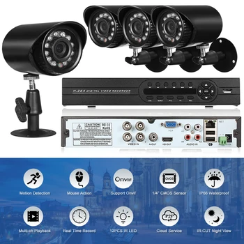 

4CH 1080P CCTV Surveillance DVR Security System Kit Support P2P Cloud Onvif IR-CUT Filter Infrared Night Vision Weatherproof