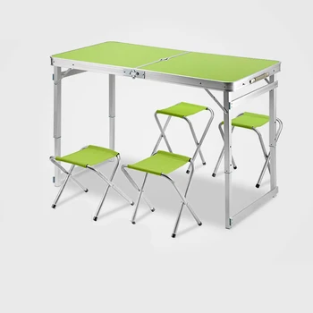 

Outdoor Folded Table with Umbrella Hole Lifted Multifunction Desk Light Portable Table and Chair Set Camping BBQ Dining Table