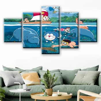 

5D Diamond Paintings Acrylic Full Square/Round Drill 5 Pcs Cute Cartoon Doraemon Embroidery Wall Sticker Handmade Wall Decor