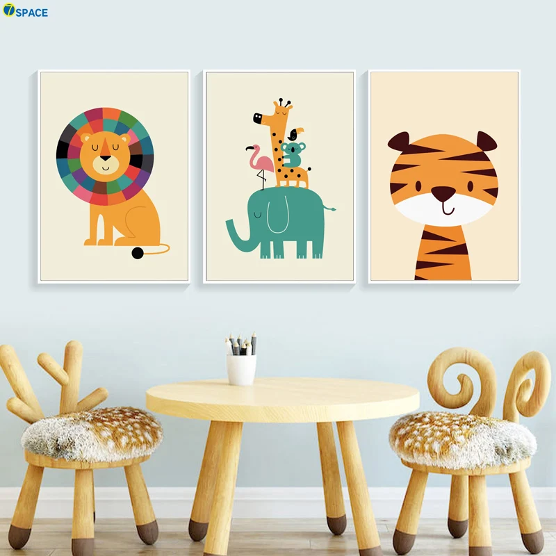

Lion Elephant Giraffe Tiger Nordic Posters And Prints Wall Art Canvas Painting Nursery Art Prints Wall Pictures Kids Room Decor
