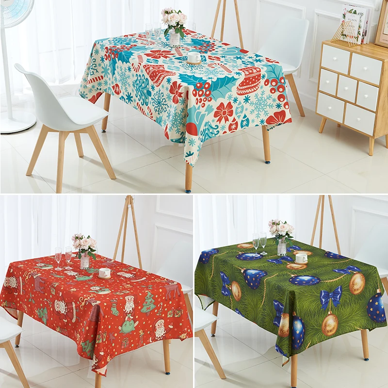 

Christmas Tablecloth animal elk bells snowman tree Printed Table Cloth Exotic Restaurant Pastoral Style Decor Table Cover