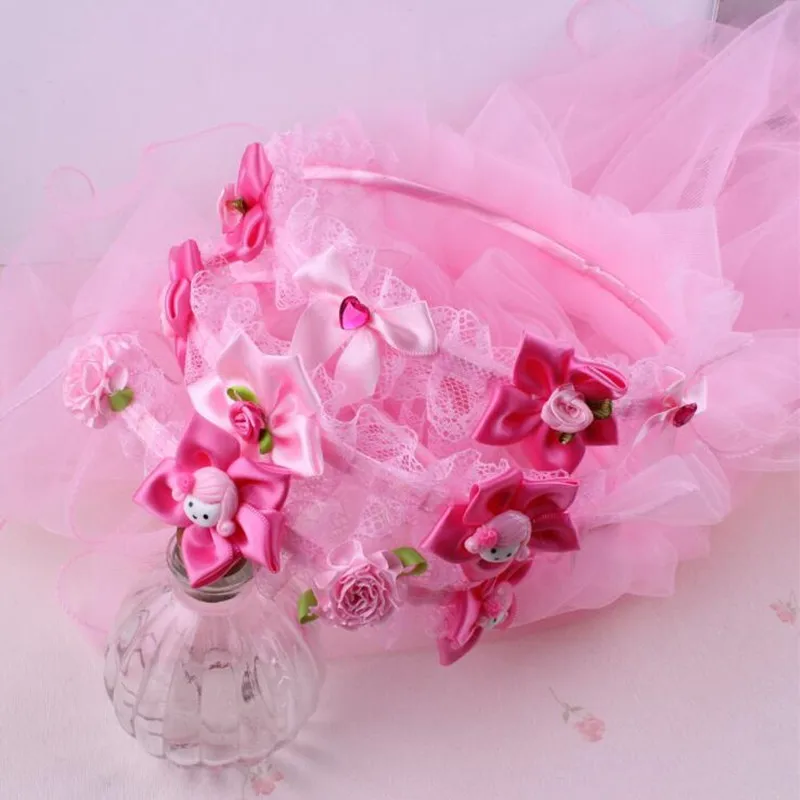 

New Flower Crown Headband Children Princess Long Veil Floral Hairband Hair Accessory Halloween Party Favor Gift Wedding
