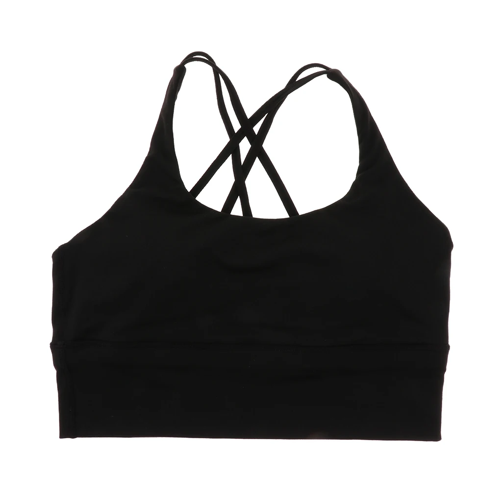 Womens Push-up Padded Strappy Sports Bra Top Cross Back Wirefree Fitness Vest Unremovable Padded Wireless Tops Lady Underwear