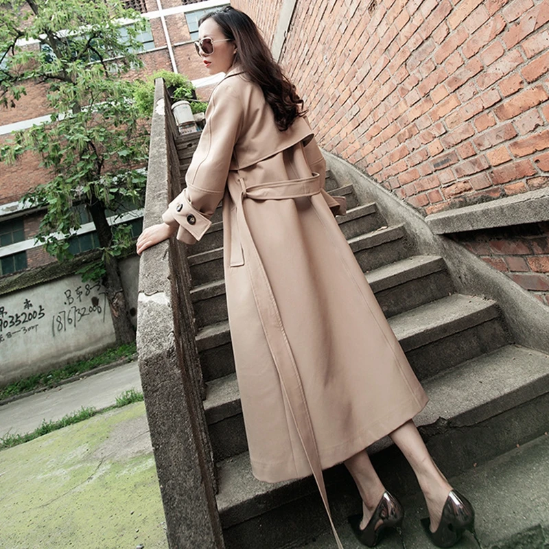 

SWYIVY Trench Coats Women Double Breasted Long Design 2019 Spring Autumn New Female Solid Color Khaki Woman Trench Coats Outwear