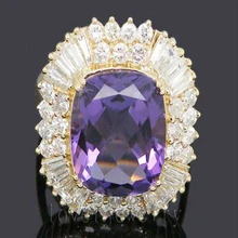 Loverjewelry, винтажное ювелирное изделие, женские кольца, подушка, 14 к, золото, 9.80Ct, натуральный бриллиант, Фиолетовый аметист, обручальное кольцо SR0002