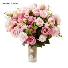 Жемчужная ручка розовые Искусственные Сатиновые розы/украшение на свадьбу букеты Свадебные цветы подружки невесты свадебные украшения ramo de novia