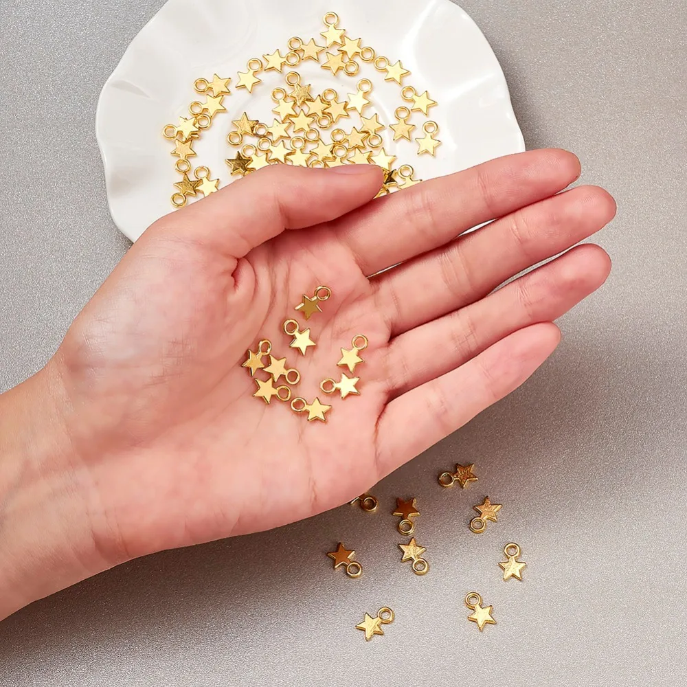 

100pcs Tibetan Style Charms Blank Stamping Tag Pendants DIY Jewelry Making Christmas Craft Supplies Star Golden Silver 10x8x1mm