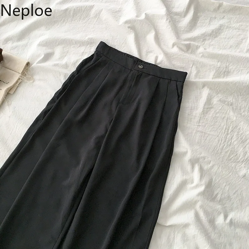 Neploe женские офисные зеленые черные брюки длинные свободные с высокой талией