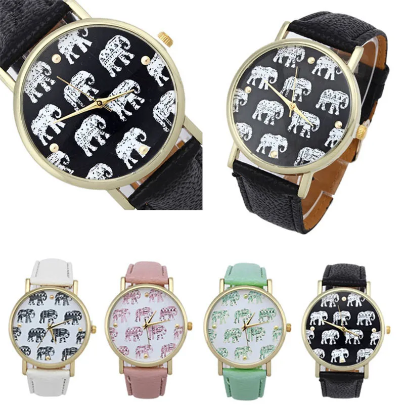 NEW Women's Watches Casual Elephant Pattern watch band leather alloy Analog Quartz Dial Wrist Watch clock relogio feminino M21 (2)