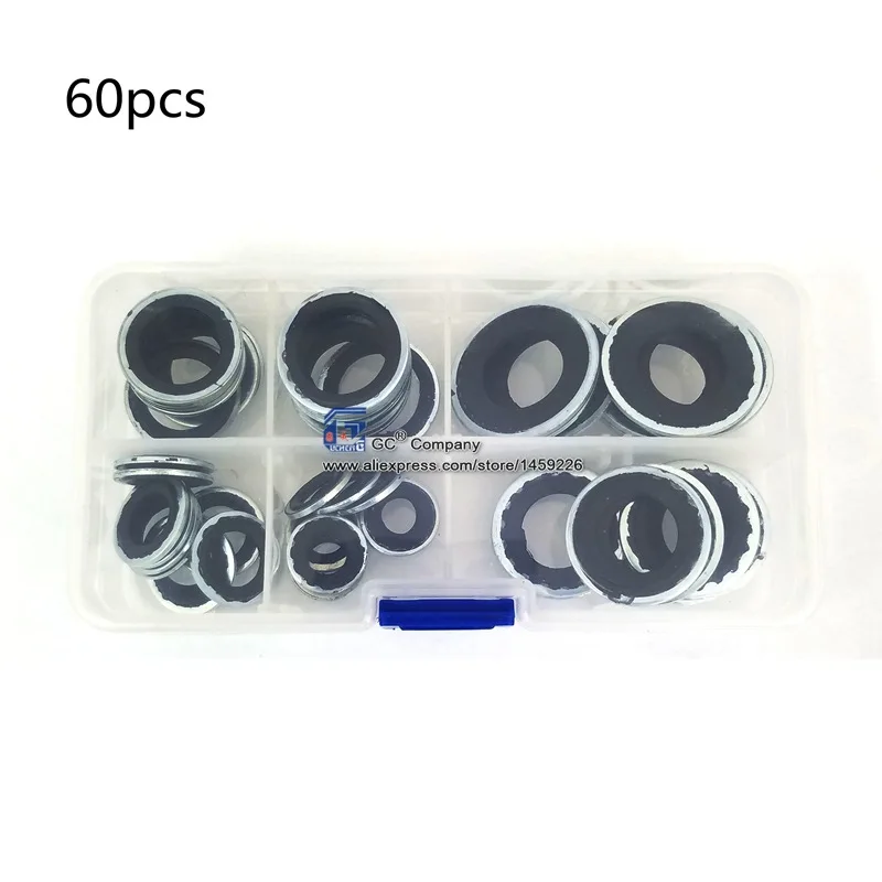 

60pcs, A/C Compressor Sealing Gasket Washer Set Assortment Repair Tool R134a R12