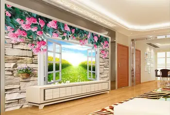 

Custom photo 3d wallpaper Non-woven mural picture 3 d Outside the window of rose painting 3d wall room mural wallpaper landscape