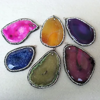 

5 pieces Natural Druzy agat e Stone Quartz Slice Pendant,Jewelry Charm,Pave Crystal for DIY necklace Women Jewelry Finding PD750
