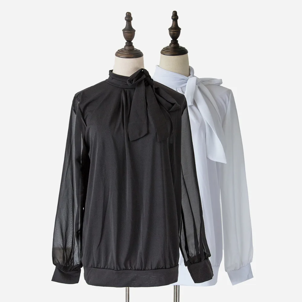

Clearance! Women Plus Size Patchwork Bowtie OL Chiffon Blouse Lantern Long Sleeves Blusas Top S-4XL For Big Women #1064