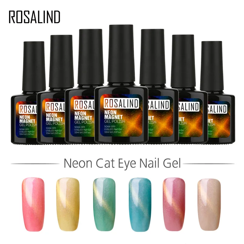 

ROSALIND Gel 1S 10ml Neon Cat Eye Magnet Nail Polish Soak Off UV Nail Gel Polish Gel Lacquer Long-lasting Magnet Sticker