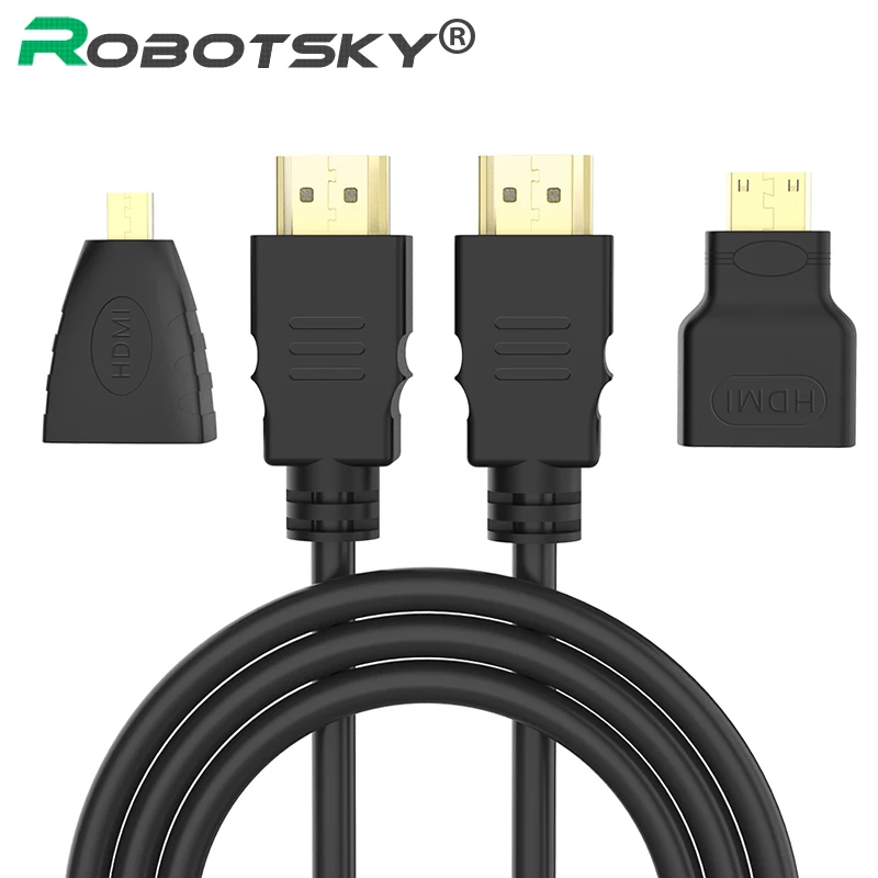 3 в 1 HDMI К Micro/Mini HDMI кабель-адаптер 1,5 м используется для HDTV проектора Nokia N8/для PS4/PC/Mini HDMI цифровой камеры/планшета