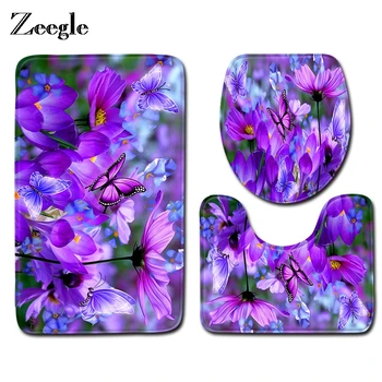 

Zeegle 3D Floral Pattern Bath Mat 3Pcs Bathroom Carpet Non-slip Bathroom Floor Mat Bath Rugs Absorbent Cover Toilet Bathroom Mat