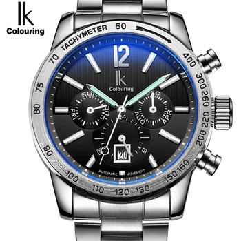 

Luxury Brand IK Automatic Mechanical Sport Watches Men Auto Day Date 24-Hour Stainless Steel Bracelet Timepieces Reloj Hombre