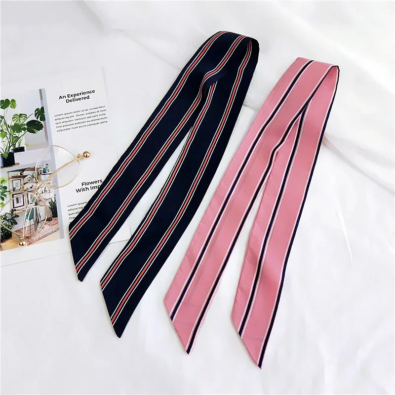 40Designs Cartoon Stripe Plaid Scarf Hair Handkerchief for Women Head Bandage Silk-like Cachecol Female Bag Decoration 5*90cm 40Designs Cartoon Stripe Plaid Scarf Hair Handkerchief for Women Head Bandage Silk-like Cachecol Female Bag Decoration 5*90cm