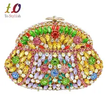 Bunte Schöne Luxus Kristall Diamante Abend-handtasche Grün Elegante Kürbis soiree pochette für Damen bankett Tasche 88187