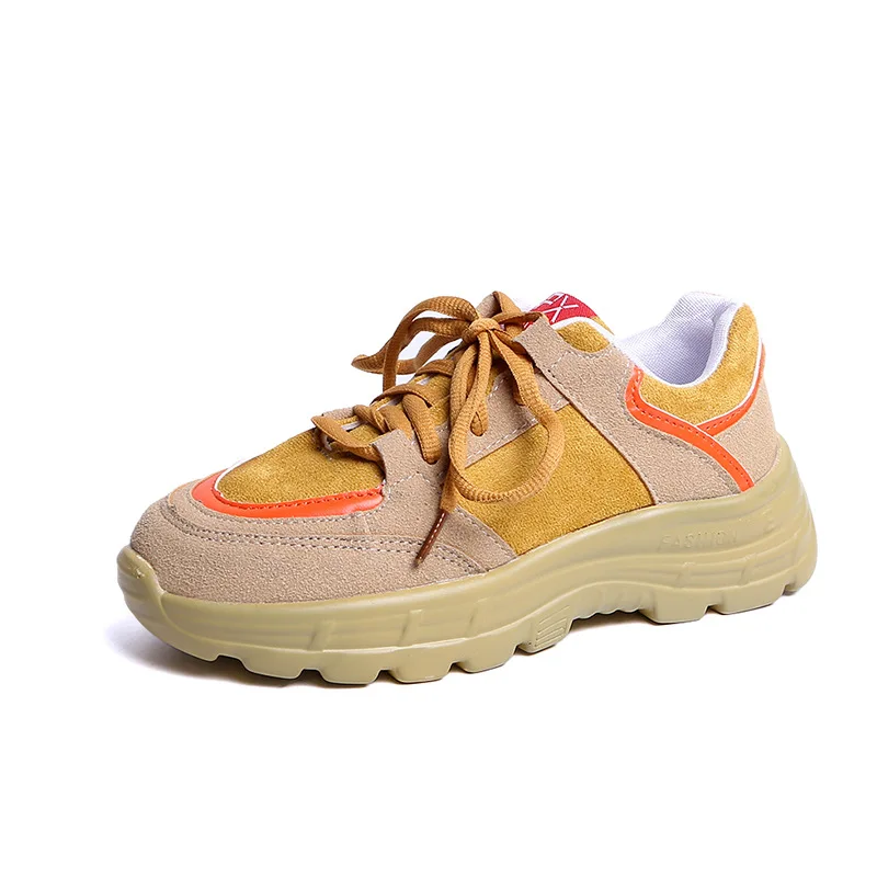 Г., CHAISHOU обувь женские новые весенние кроссовки, повседневная обувь замшевая женская уличная обувь на платформе со шнуровкой B-40 - Цвет: yellow