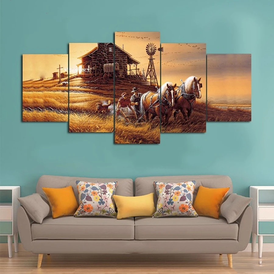 Farm landscape horse_