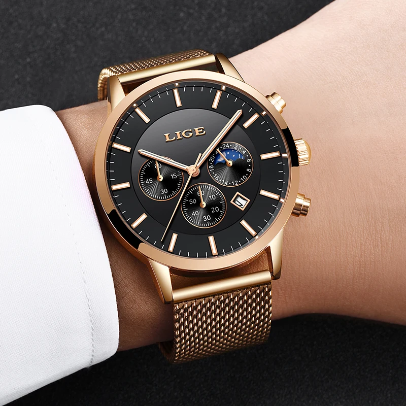 

New LIGE Men Watches Fashion Male Ultra-thin Dress Quartz Watch Men Stainless Steel Waterproof Business Watch Relogio Masculino