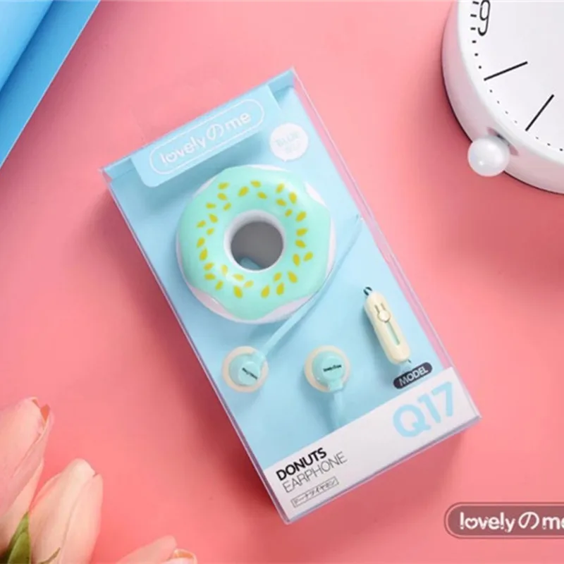 Милые Пончики наушники в форме макарона 3,5 мм в ухо стерео проводные наушники с микрофоном наушники чехол для детей iPhone Xiaomi девочек MP3 подарки - Цвет: blue with package