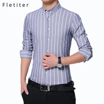 

Long Sleeve Formal Men's Striped Dress Shirts Social Turn-down Collar With Pocket Regular Fit Business Male Smart Casual Shirt