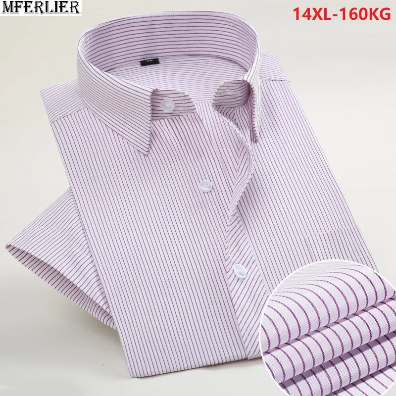 

summer men short sleeve shirt striped formal business office shirts plus size big 6XL 7XL 8XL 9XL 10XL Dress shirts 12XL 14XL 58