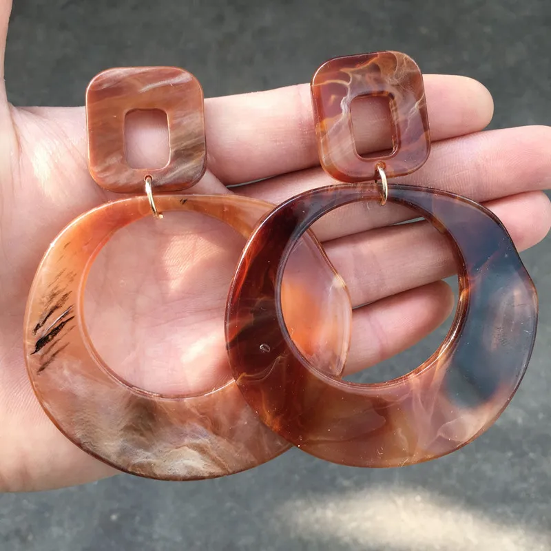 

UJBOX 2019 European American Large Irregular Pattern Resin Earrings Women Wedding Party Earrings T Show Statement Drop Earrings